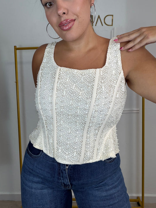 Top perlado crema