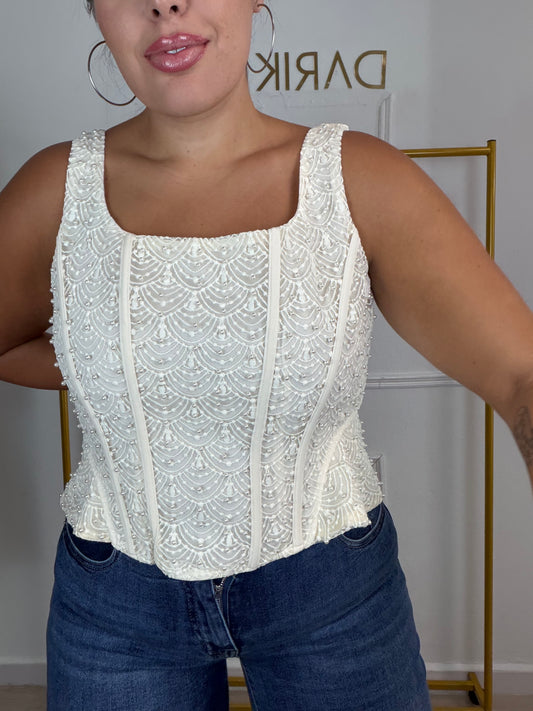 Top perlado crema