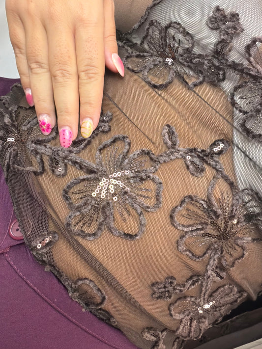 Top flor lentejuela