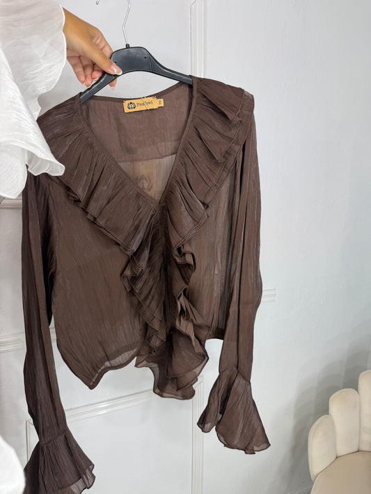 Blusa volantes marrón