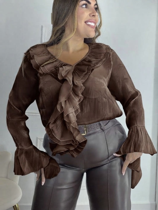 Blusa volantes marrón