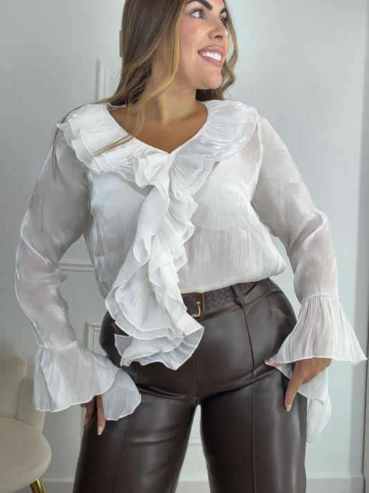Blusa volantes blanca