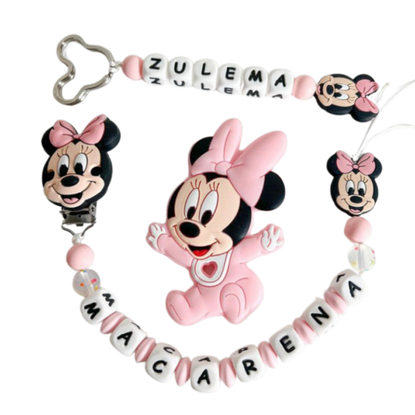 chupetero , mordedor y llavero personalizado de minnie